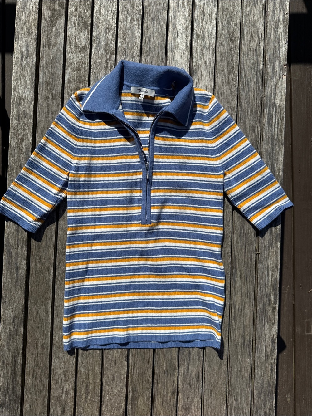 Women’s Madewell New without tags Striped Half-Zip ribbed polo Top - Blue Yellow